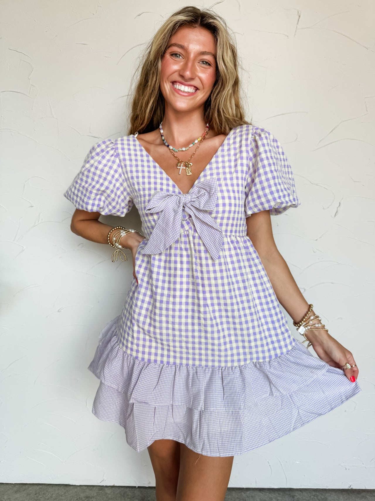 Fresh Feeling Lavender Gingham Mini Dress