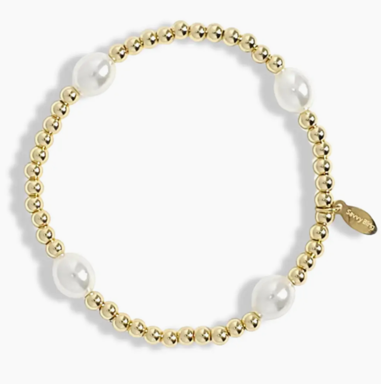 {SB}4mm Gold and 10mm Pearl Gold Filled Beaded Bracelet