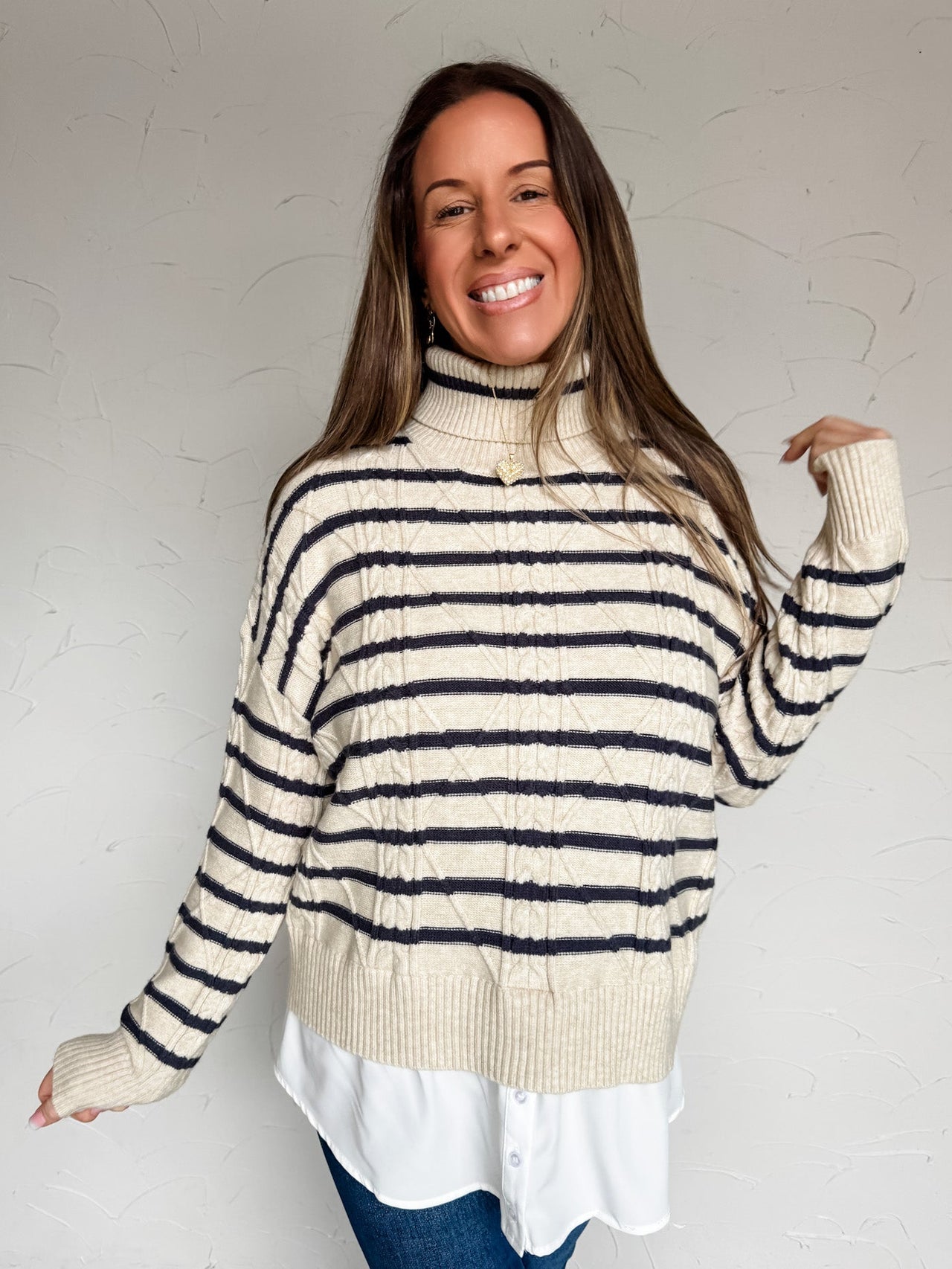 Give Me A Heads Up Mix Media Stripe Sweater Top- Oatmeal/Black