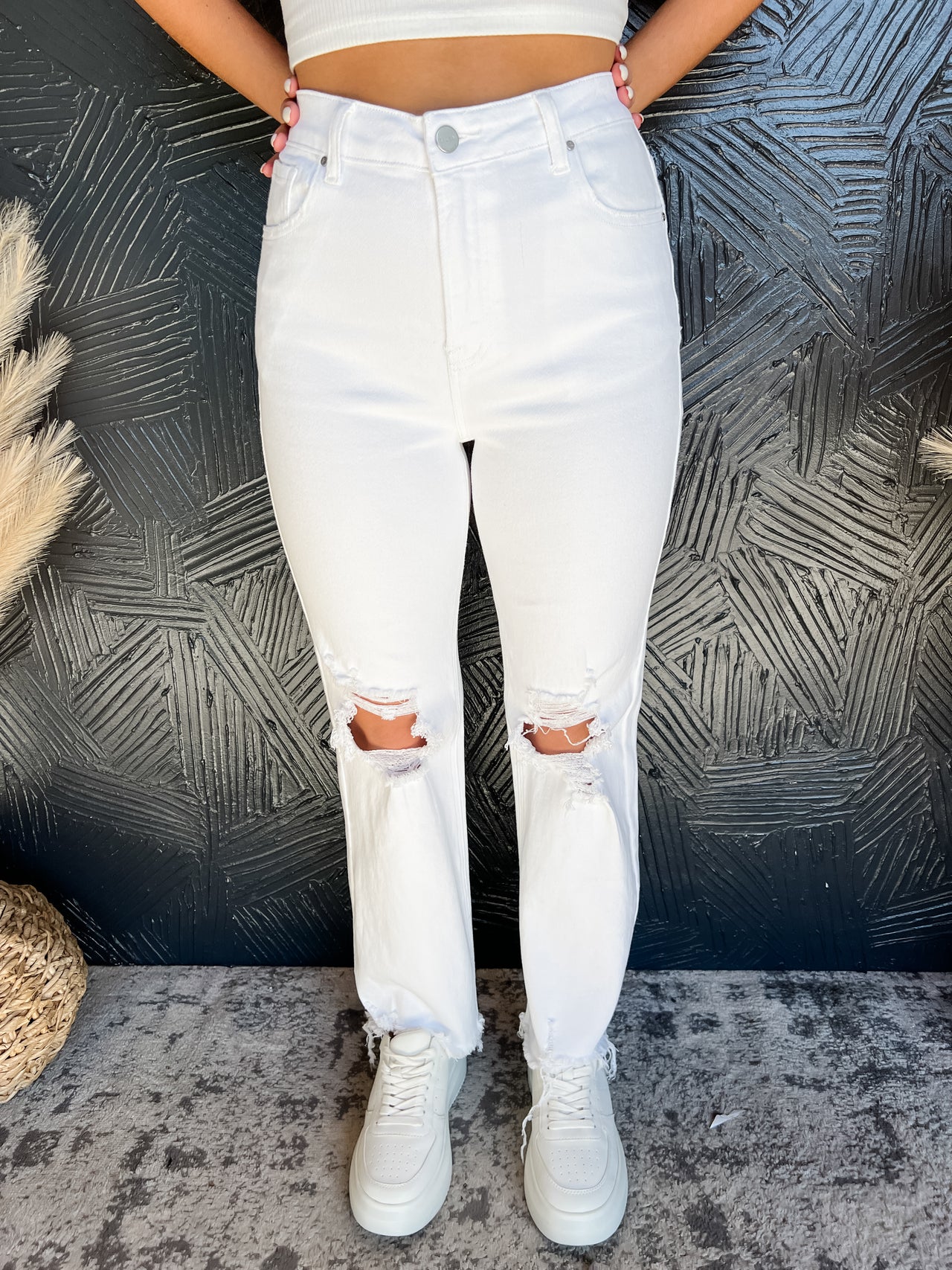 Just A Minute High Rise Crop Jeans- White