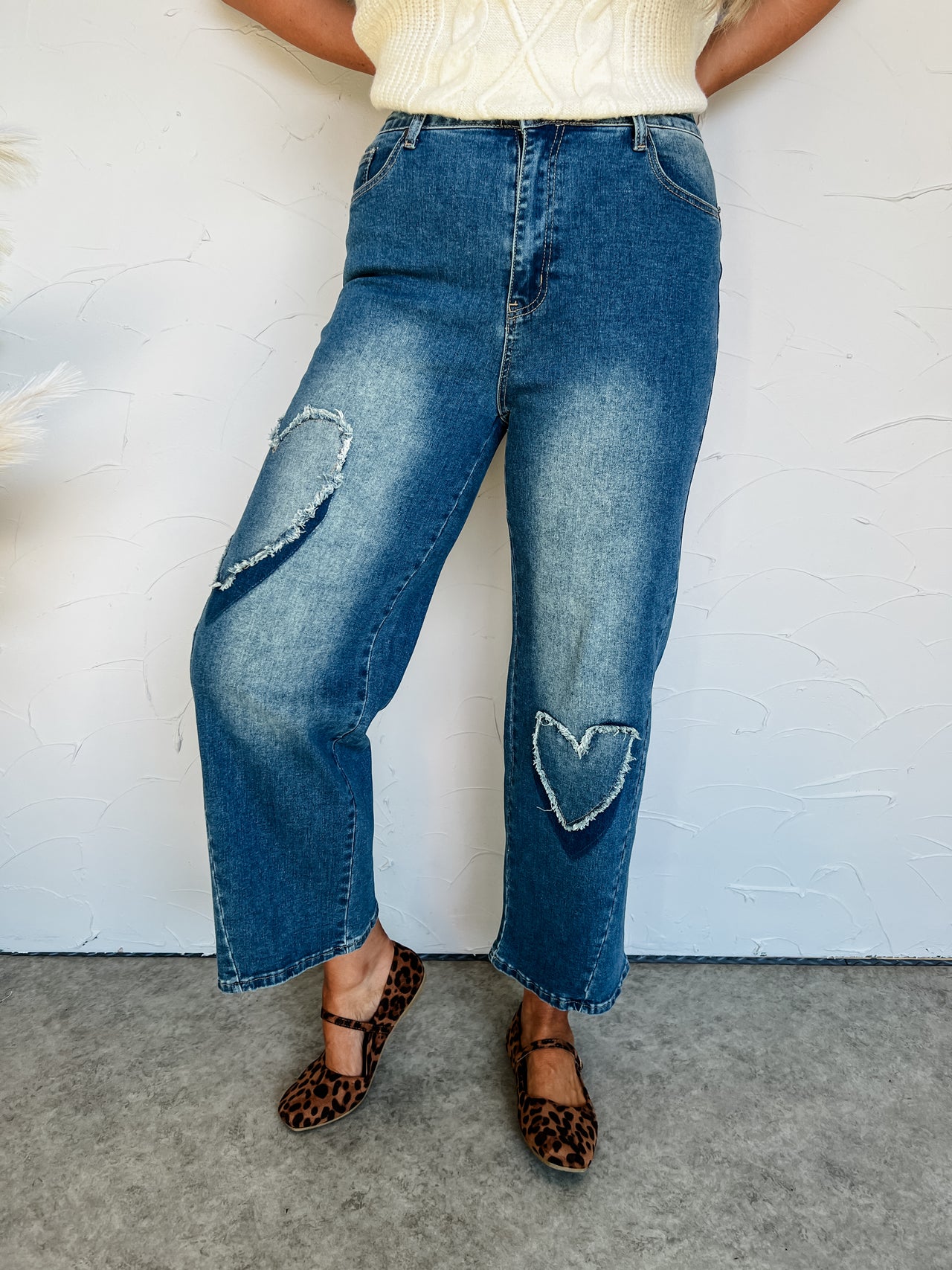 Easy To Love Heart Patch Denim Pants