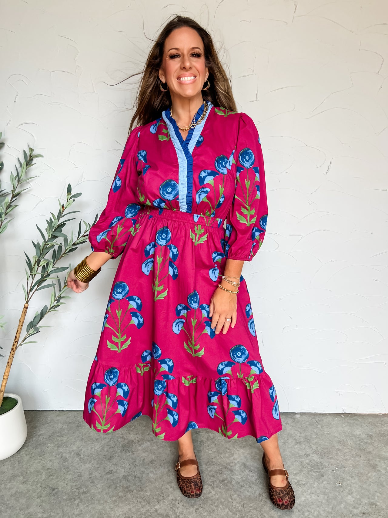 She's Doing The Most Floral Ruffle Neck Midi Dress