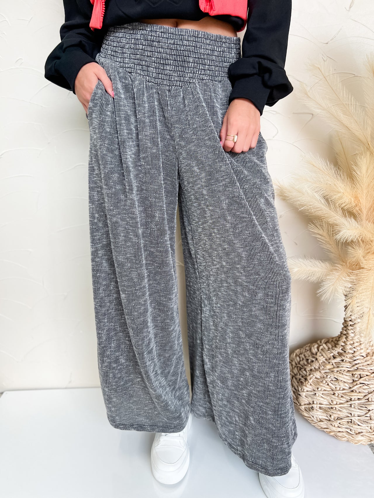 Define Your Own Life Knit Wide Leg Pants- Black