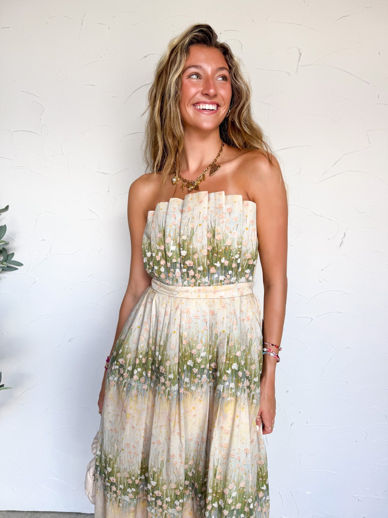 Here For The Good Times Linear Floral Pleated Dress