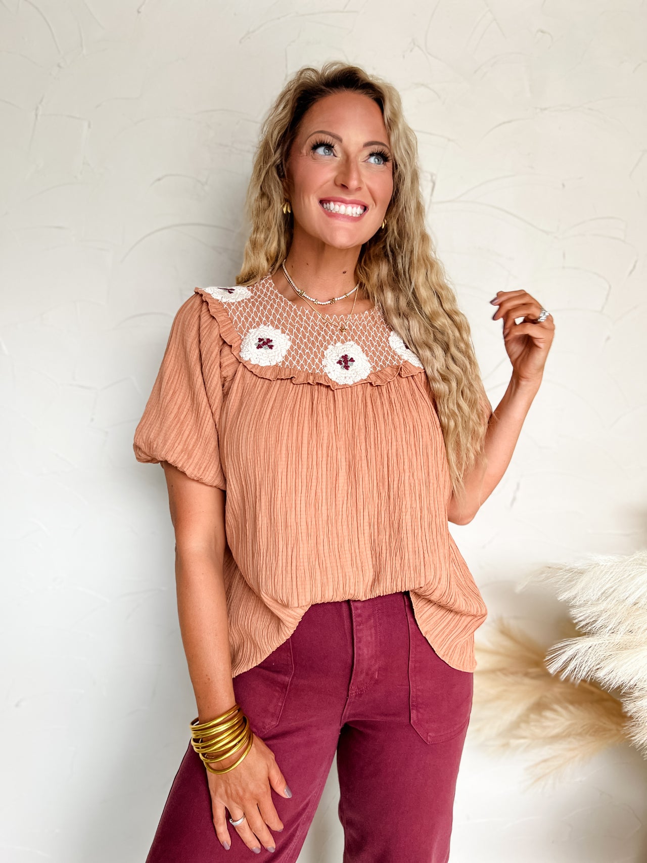 Effortless Movement Puff Sleeve Top- Camel