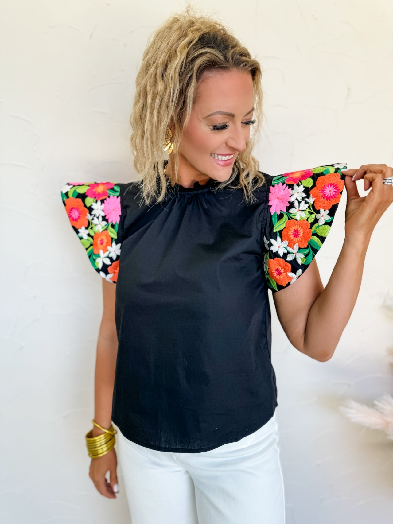 {THML} Grow With Love Embroidered Sleeve Top