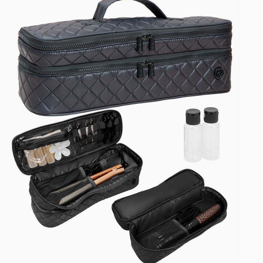 Diamond Quilted Hair Tool Zippered Travel Case