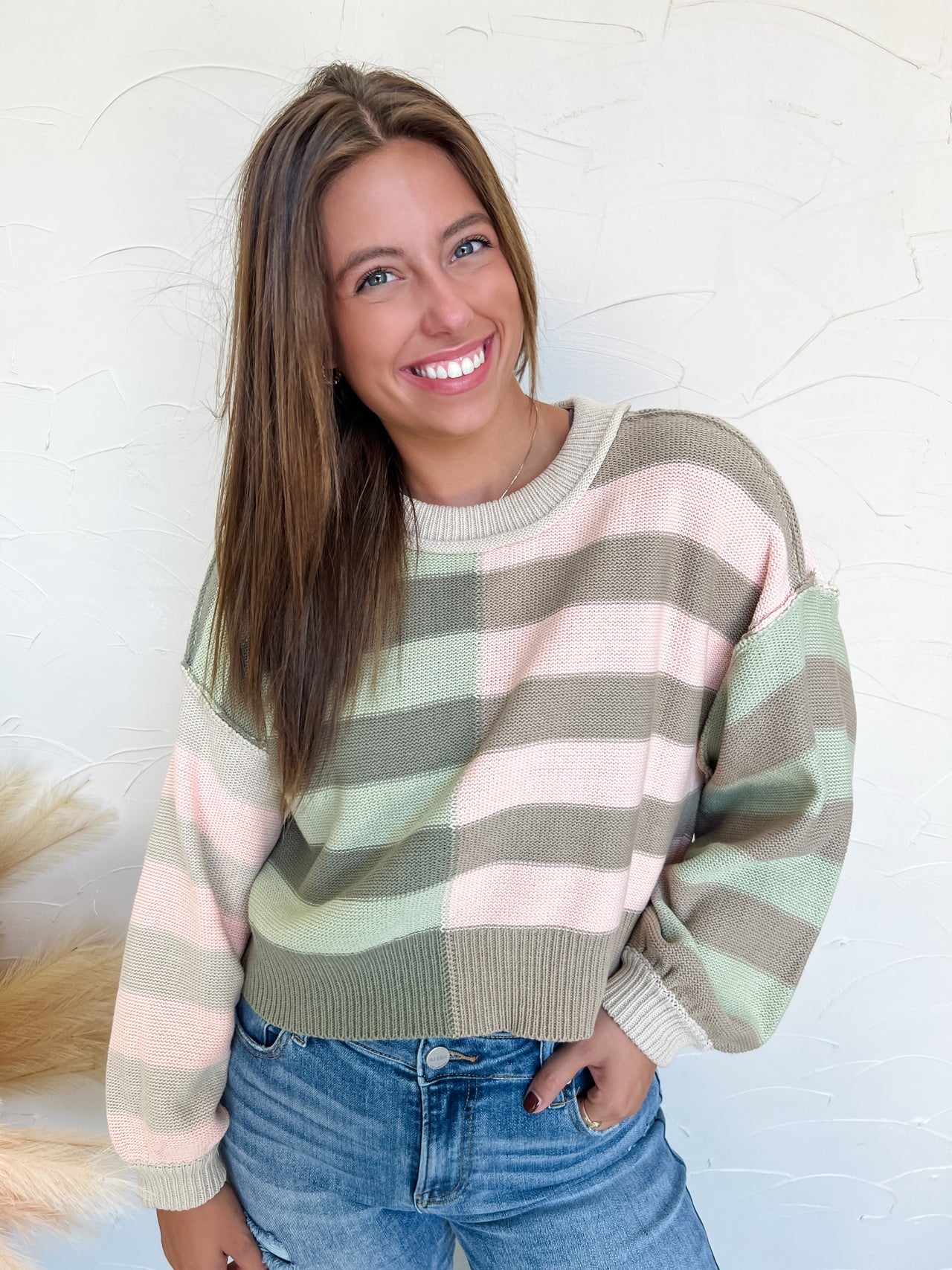 Create Your Own Sunshine Colorblock Crewneck- Olive/Sage