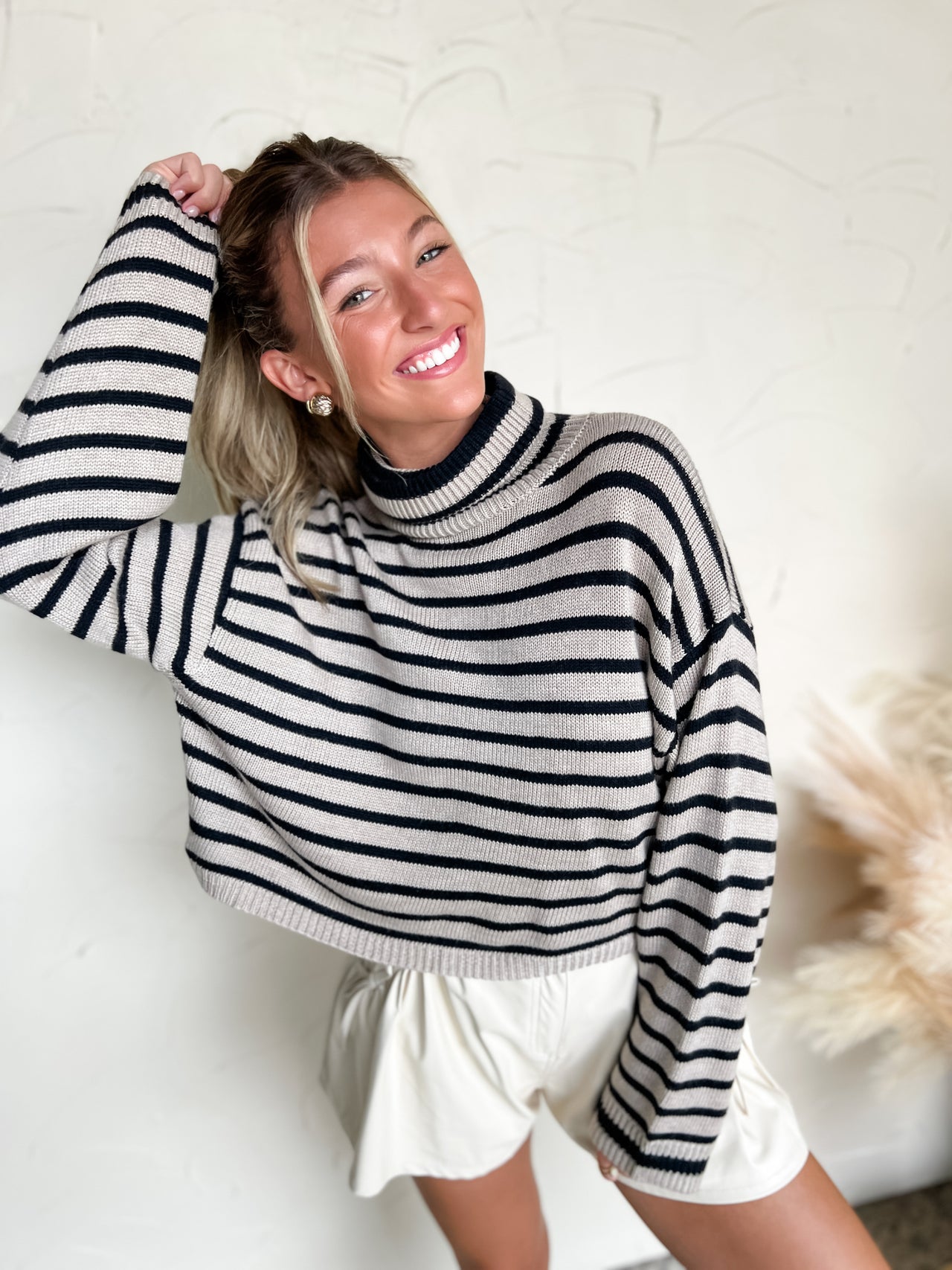 Authentic Affection Striped Turtle Neck Crop Sweater