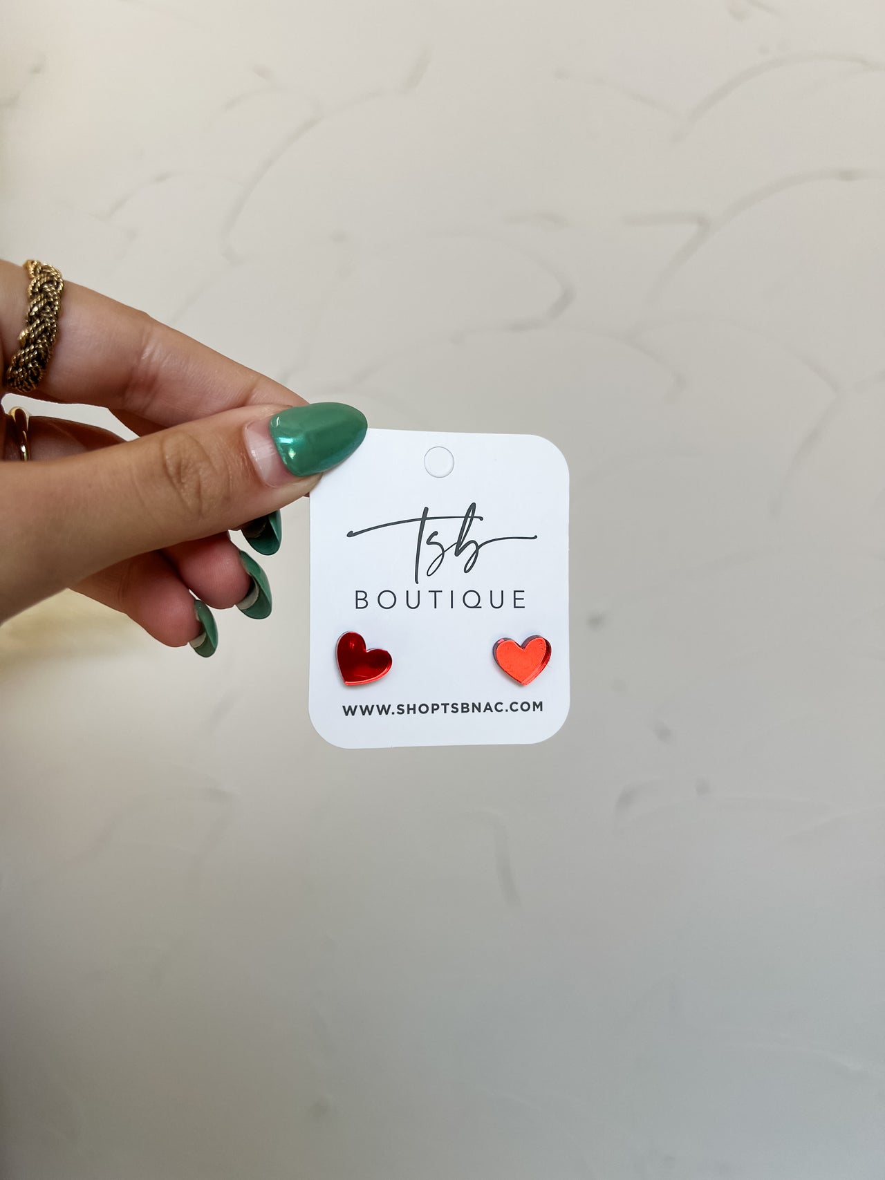 Red Mirror Heart Studs