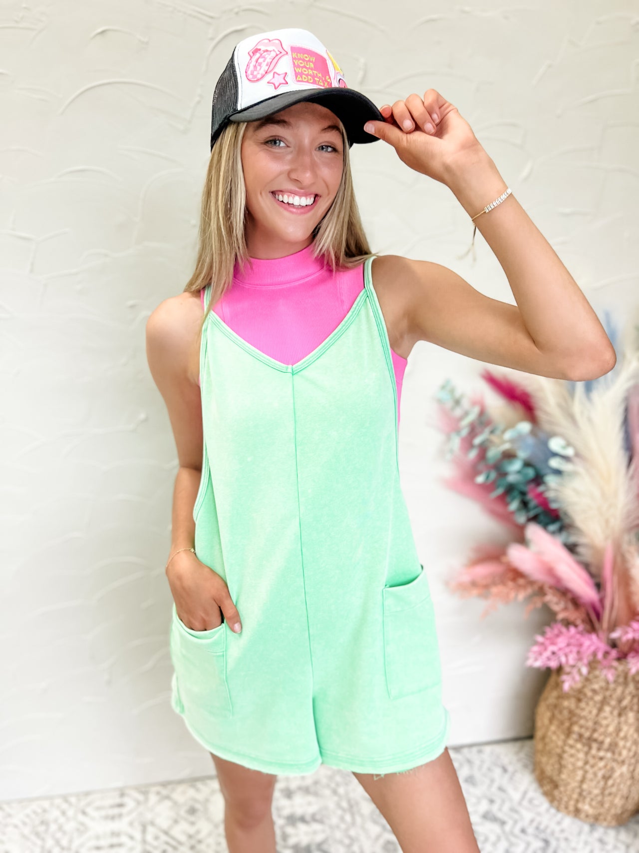 Caught My Attention Slouchy Romper- Green