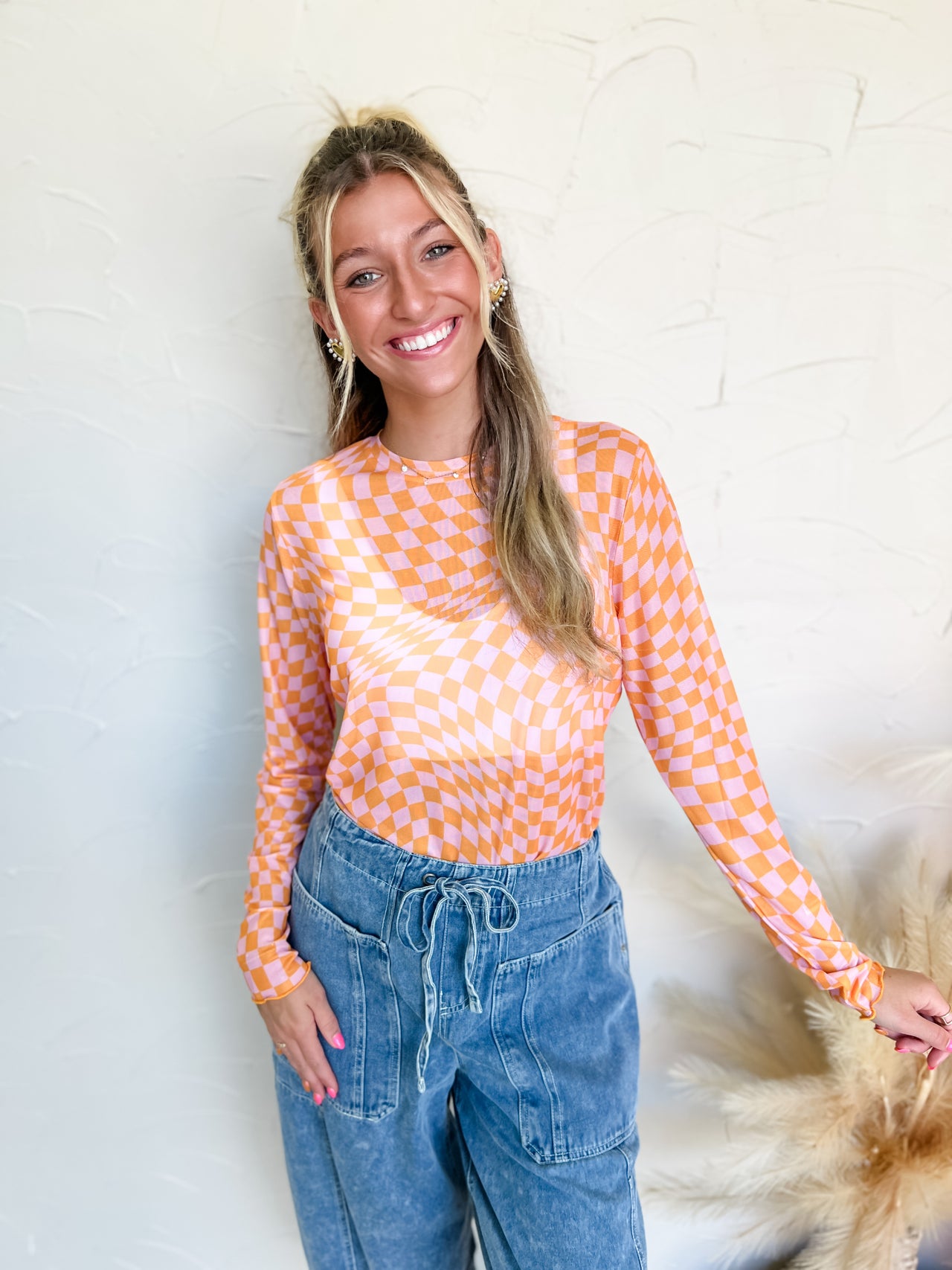 It's A Game To Me Mesh Top- Orange Pink