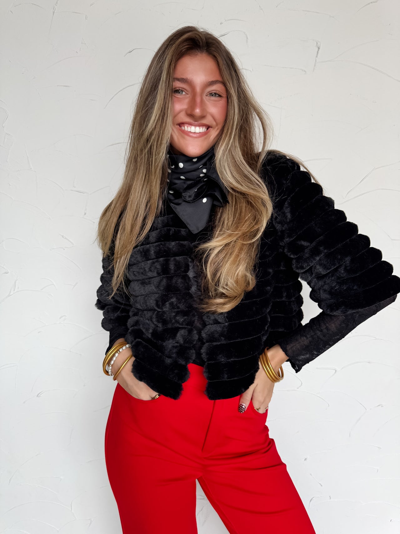 Give It A Try Faux Fur Crop Jacket- Black