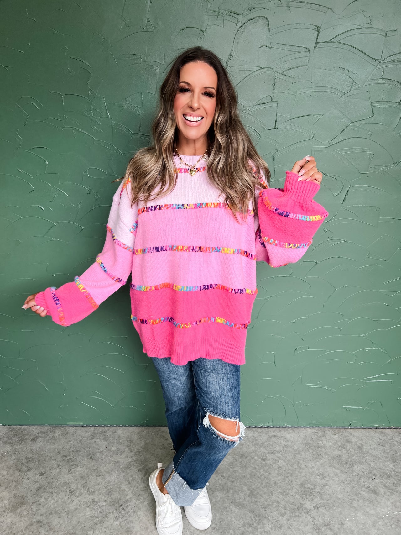 Pinky Promise Rainbow Stitch Stripe Sweater