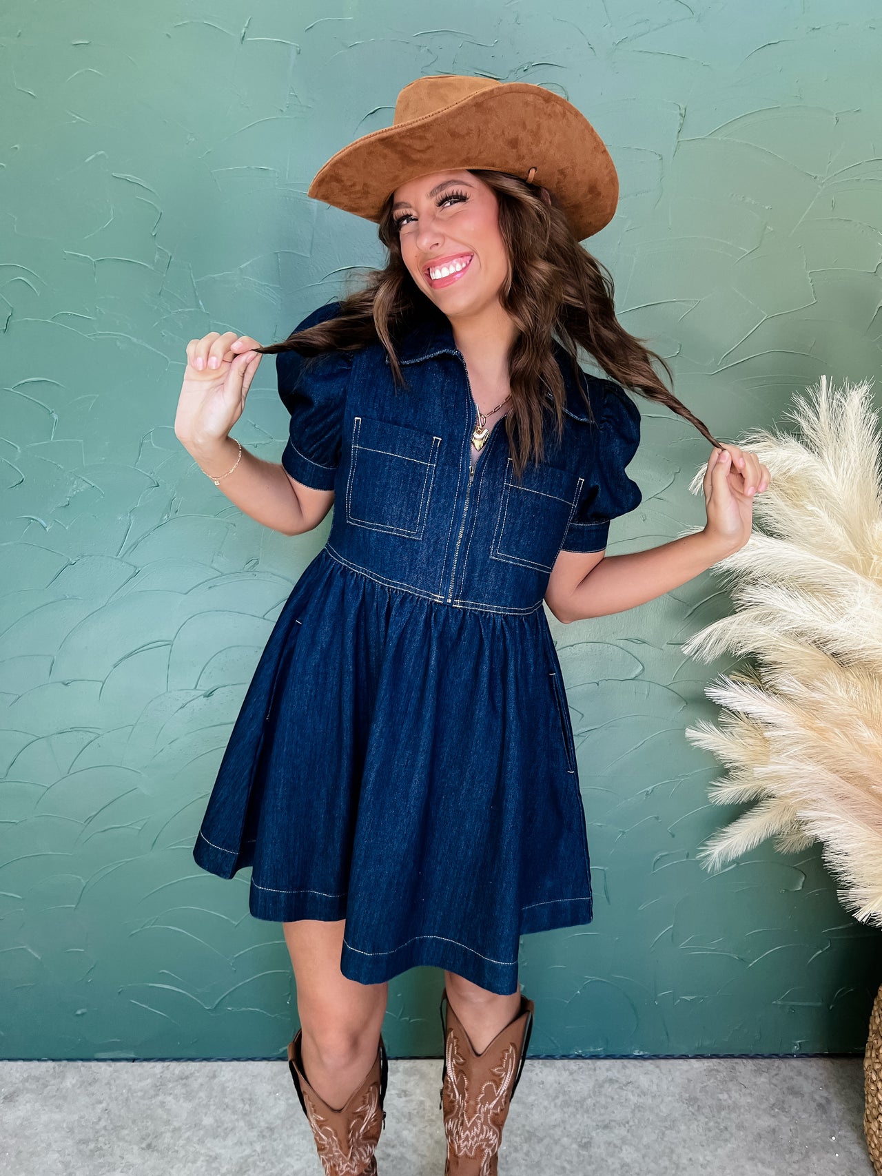 That's Crazy Talk Puff Sleeve Denim Dress