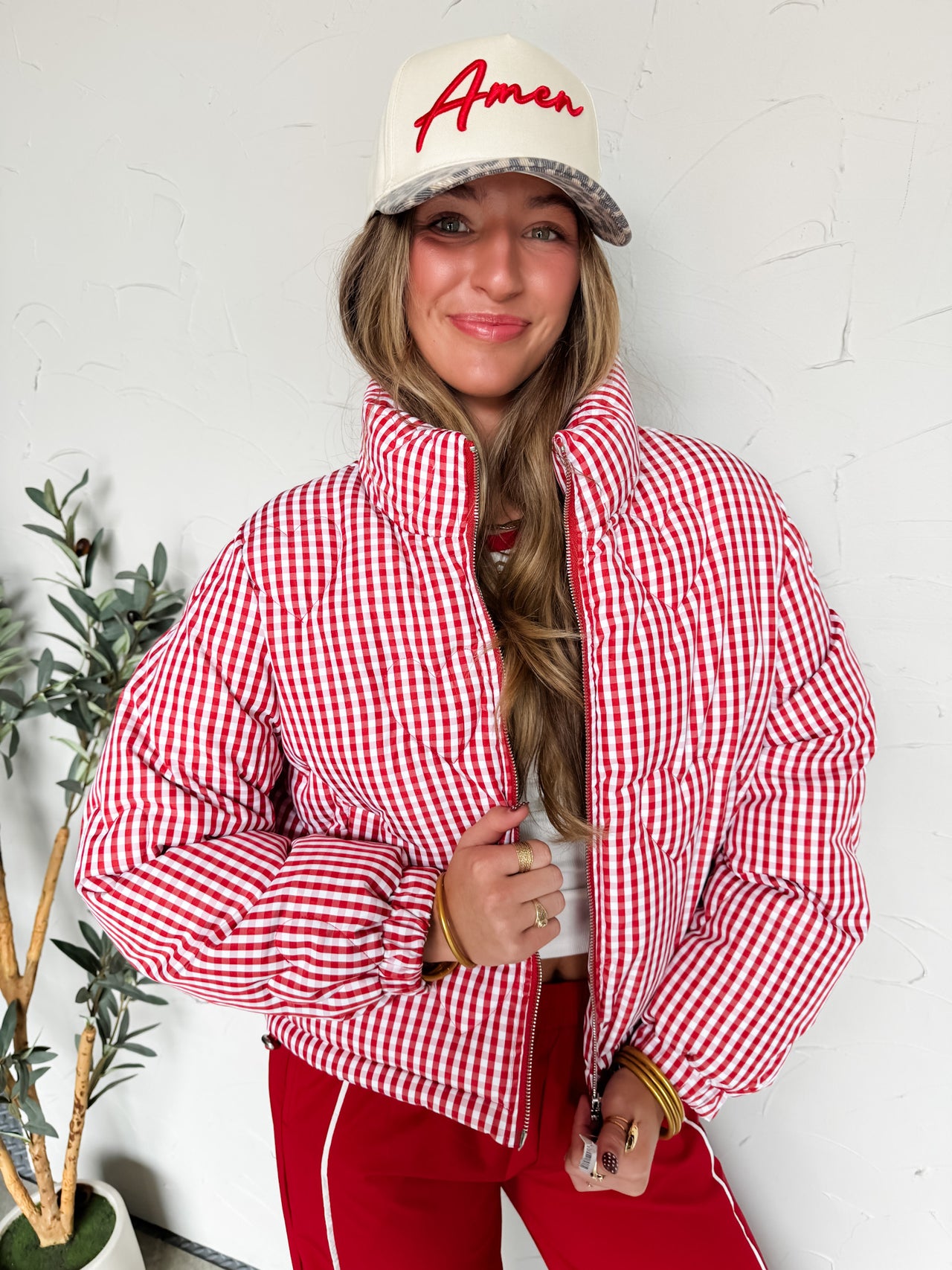 Don't Mind If I Do Gingham Puff Heart Jacket