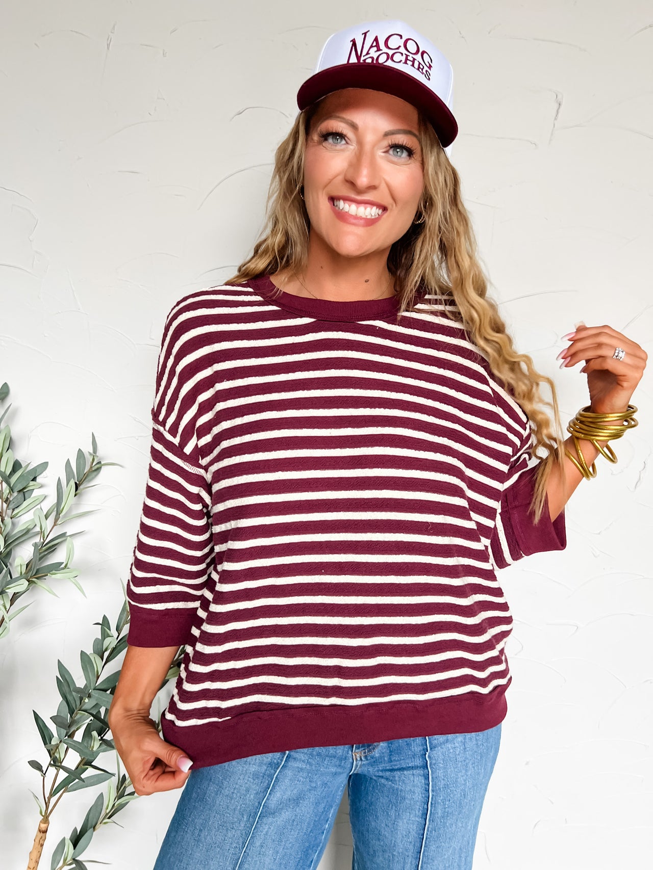 My Basic Self Striped Top- Wine