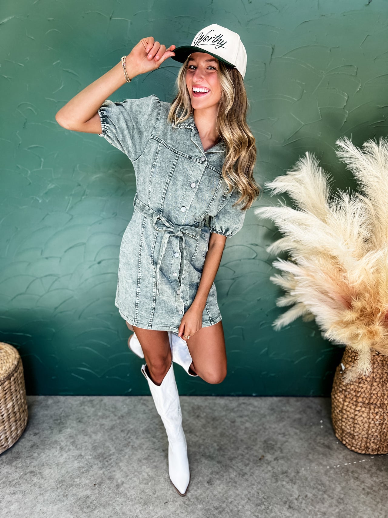 My New Love Button Down Washed Dress- Olive