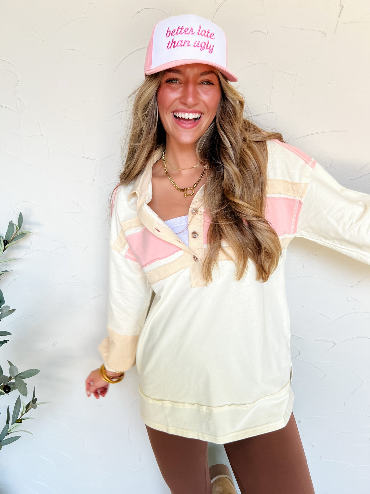 Hopeful Feels Color Block Oversized Collared Top