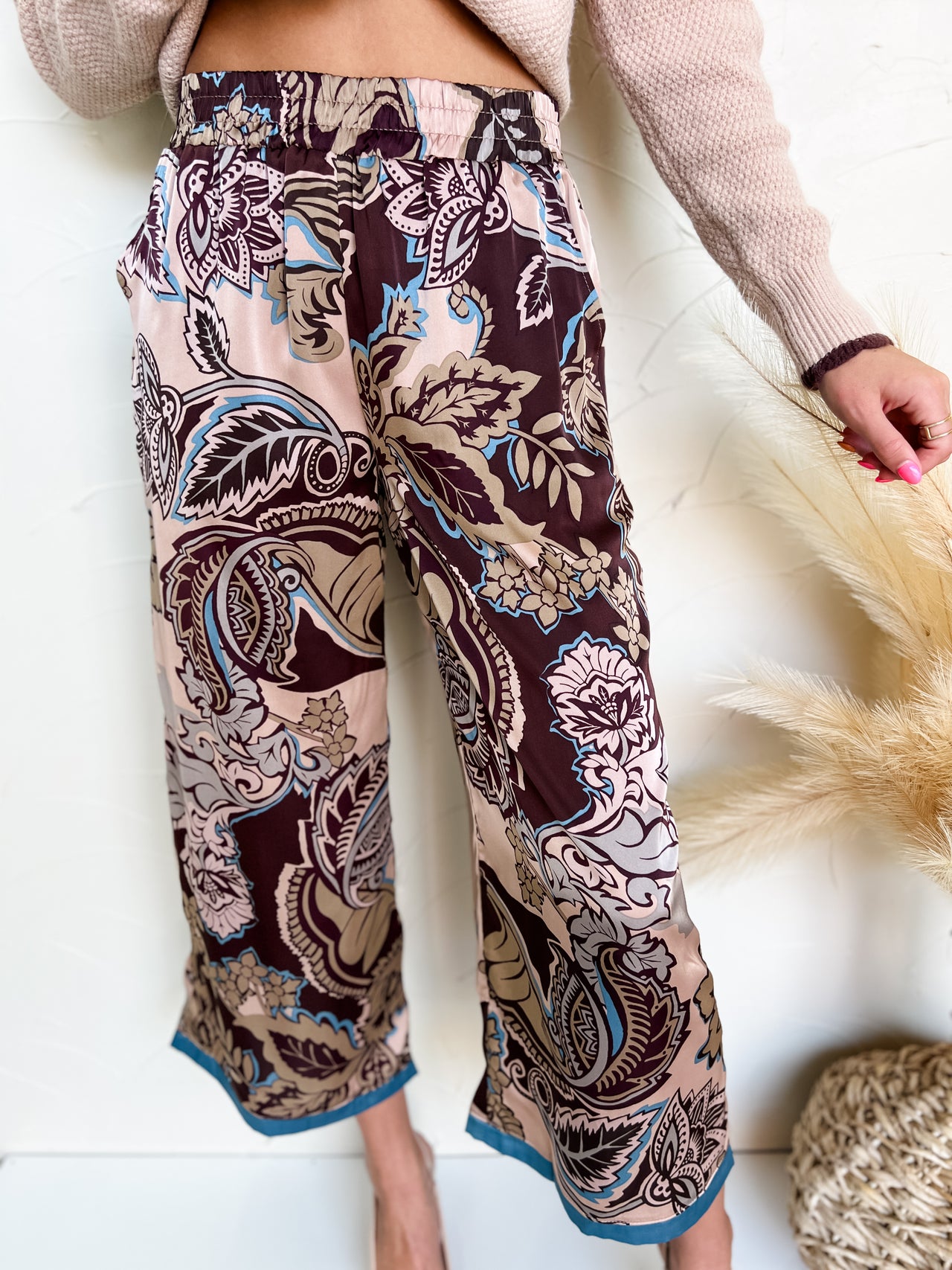 Comfort Of A Friend Satin Paisley Print Pants