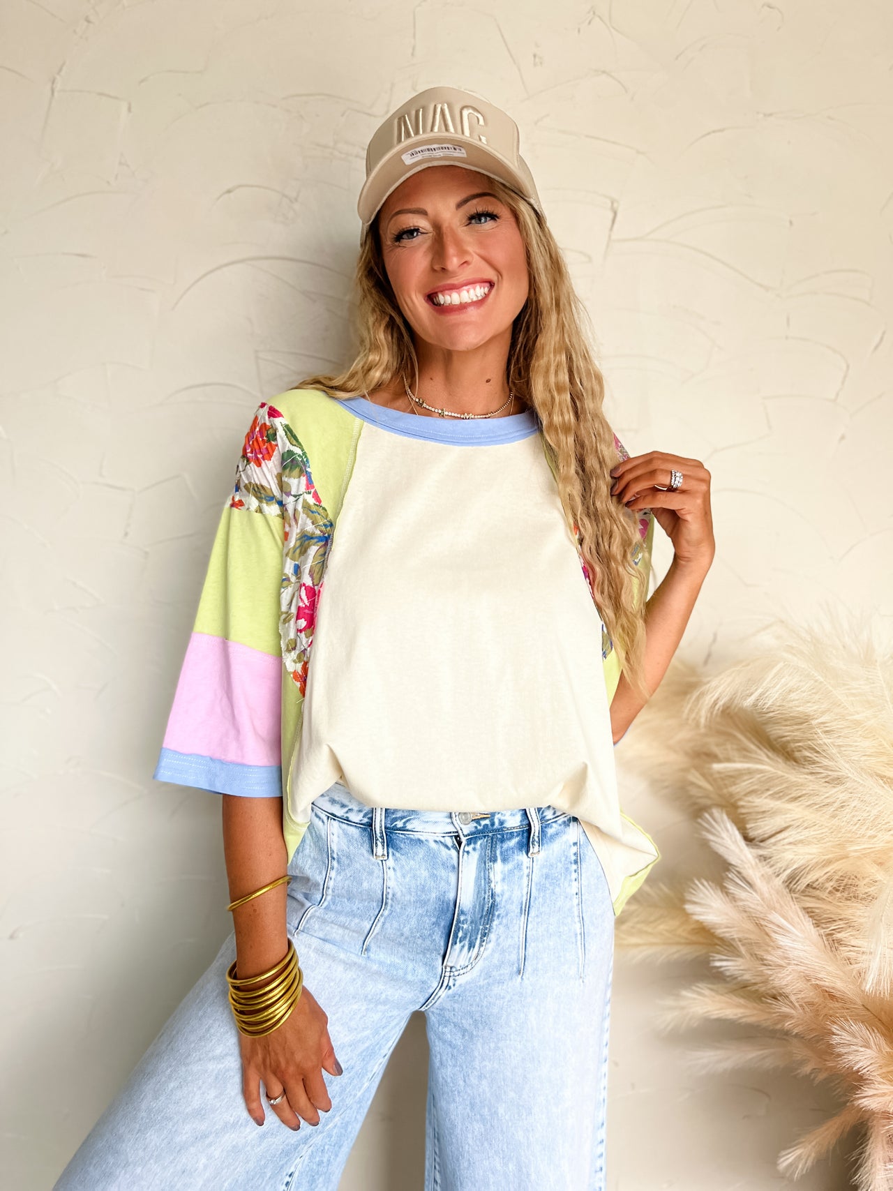 Know You Well Color Block Knit Top- Lime Oatmilk