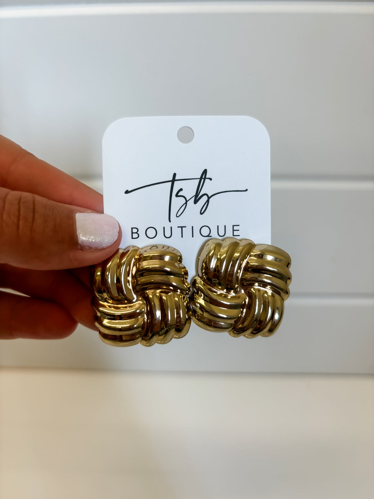Josey Striped Sqaure Studs- Gold