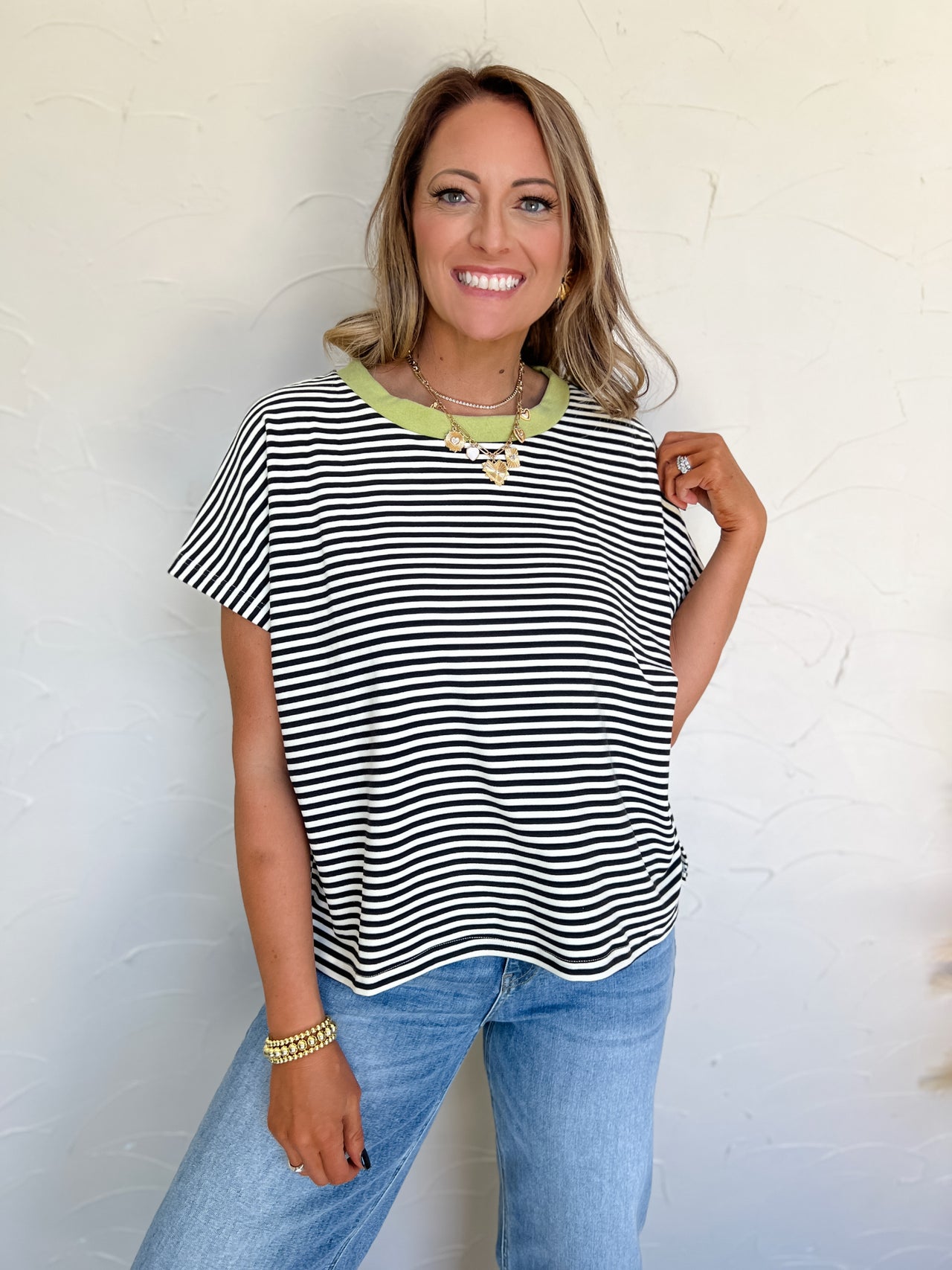 Stripes Are The Talk Soft Brushed Dolman Top- Cream/Black