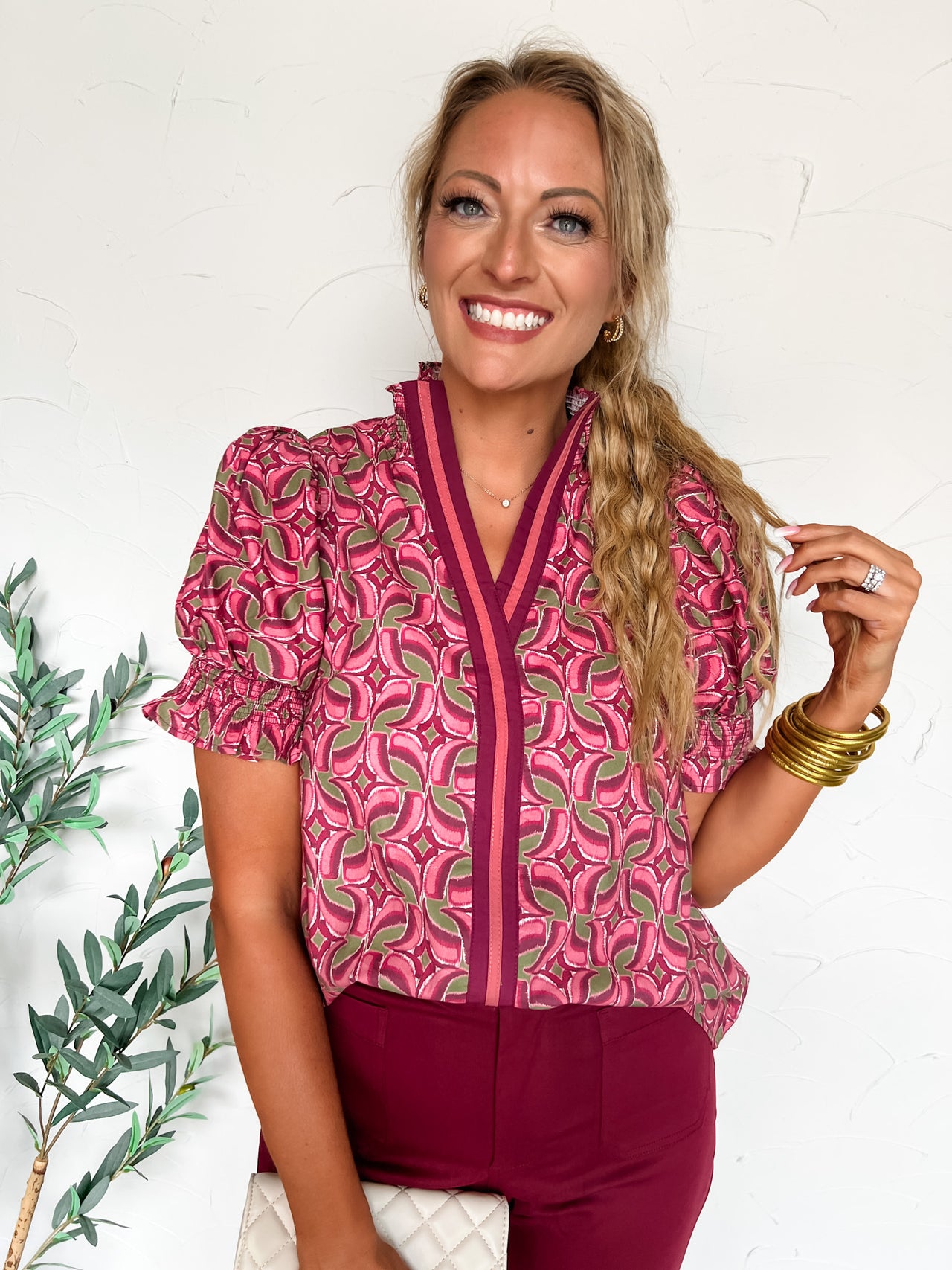 Abstract Dreams Multi Band V Neck Top