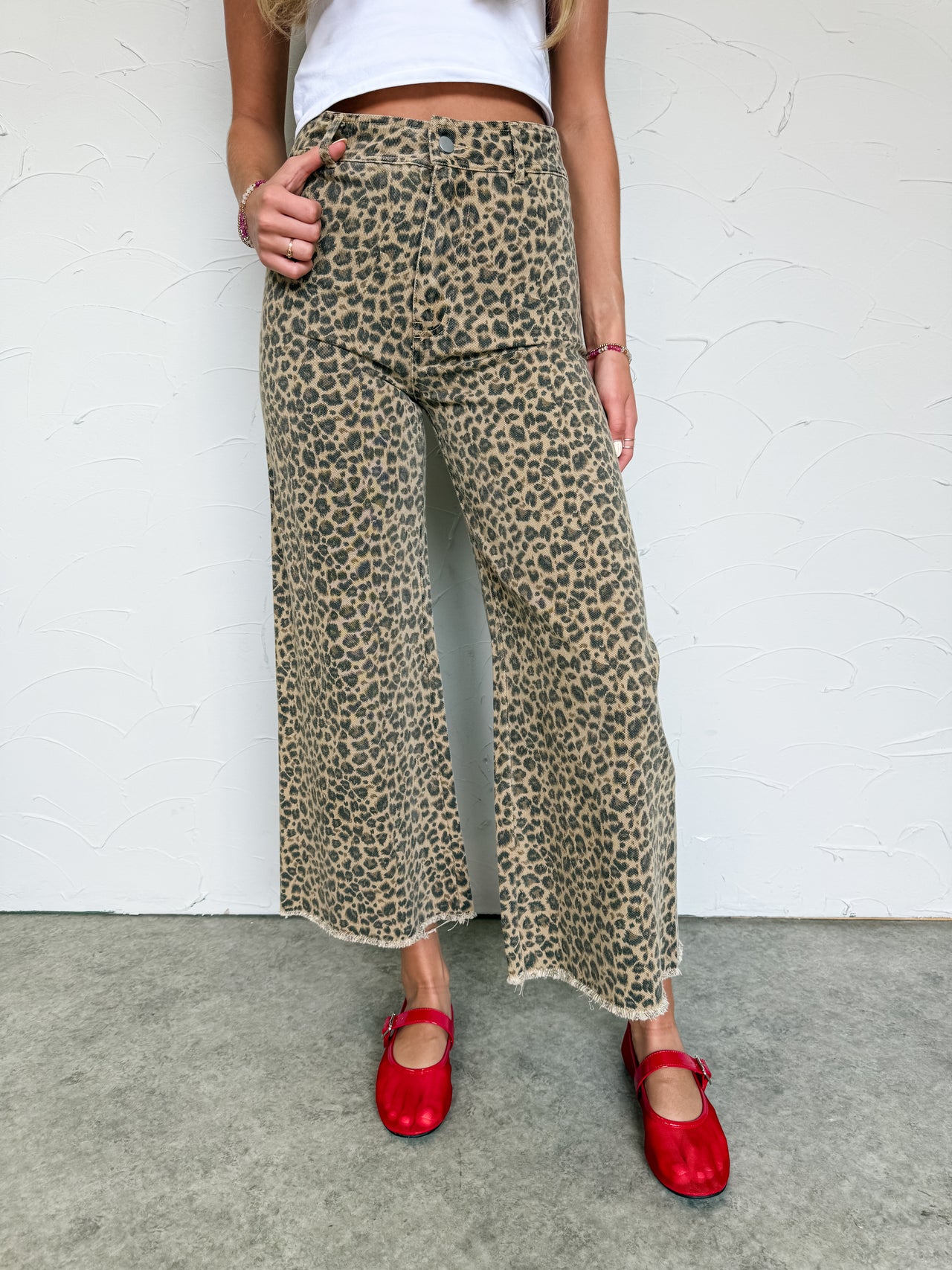 Stay Strong Mid Rise Leopard Denim Pants