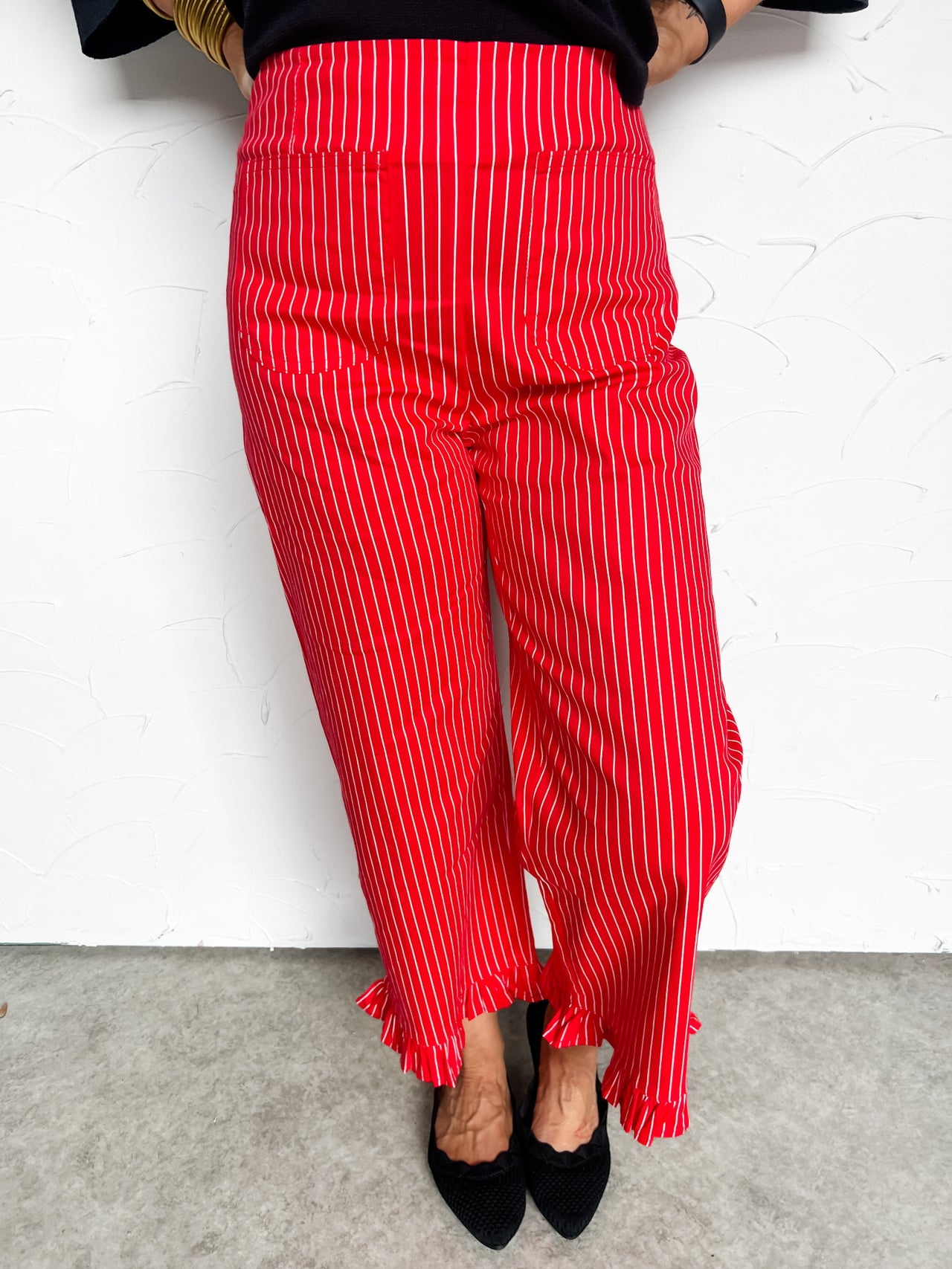 My Sweet Side Straight Leg Striped Pants- Cherry Red