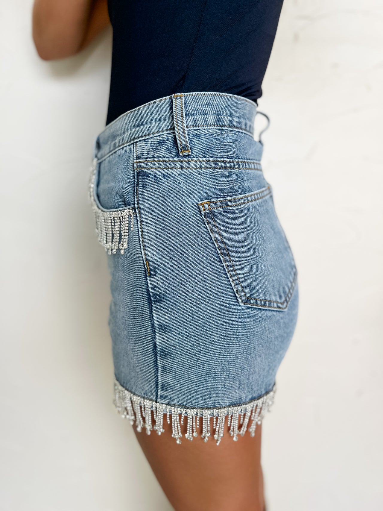 Bling Bling Rhinestone Fringe Denim Shorts