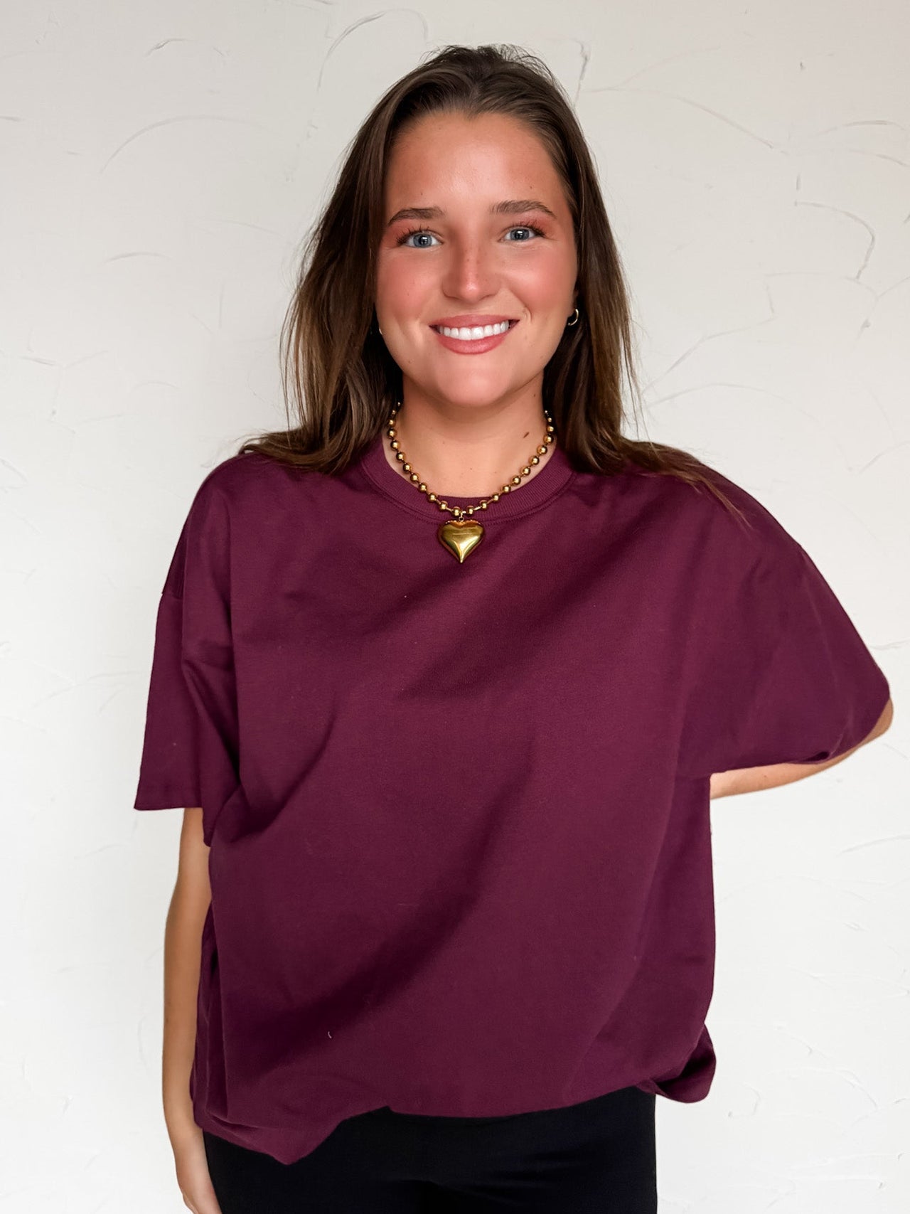 Above And Beyond Crew Neck Oversized Tee- Dark Cherry