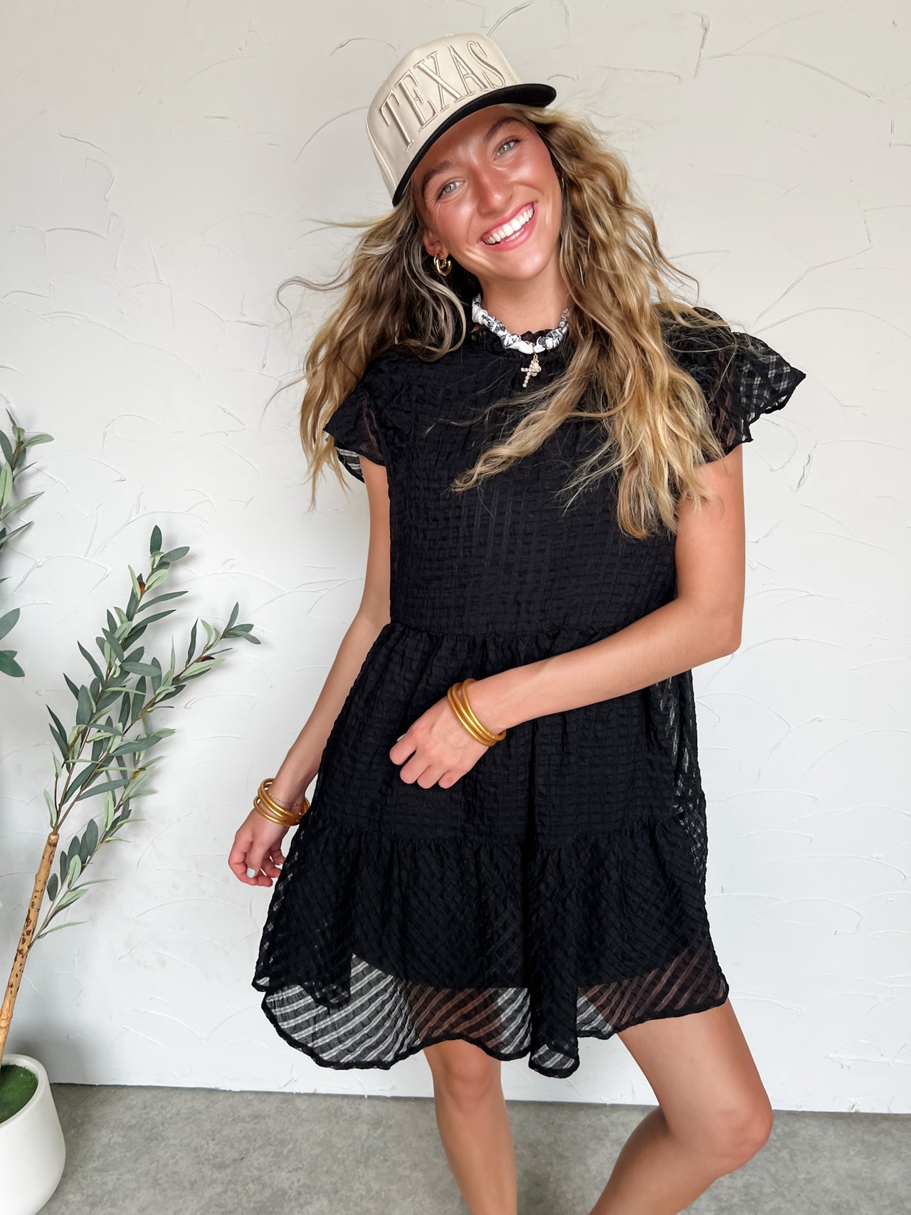 True Beauty Textured Organza Ruffle Dress- Black