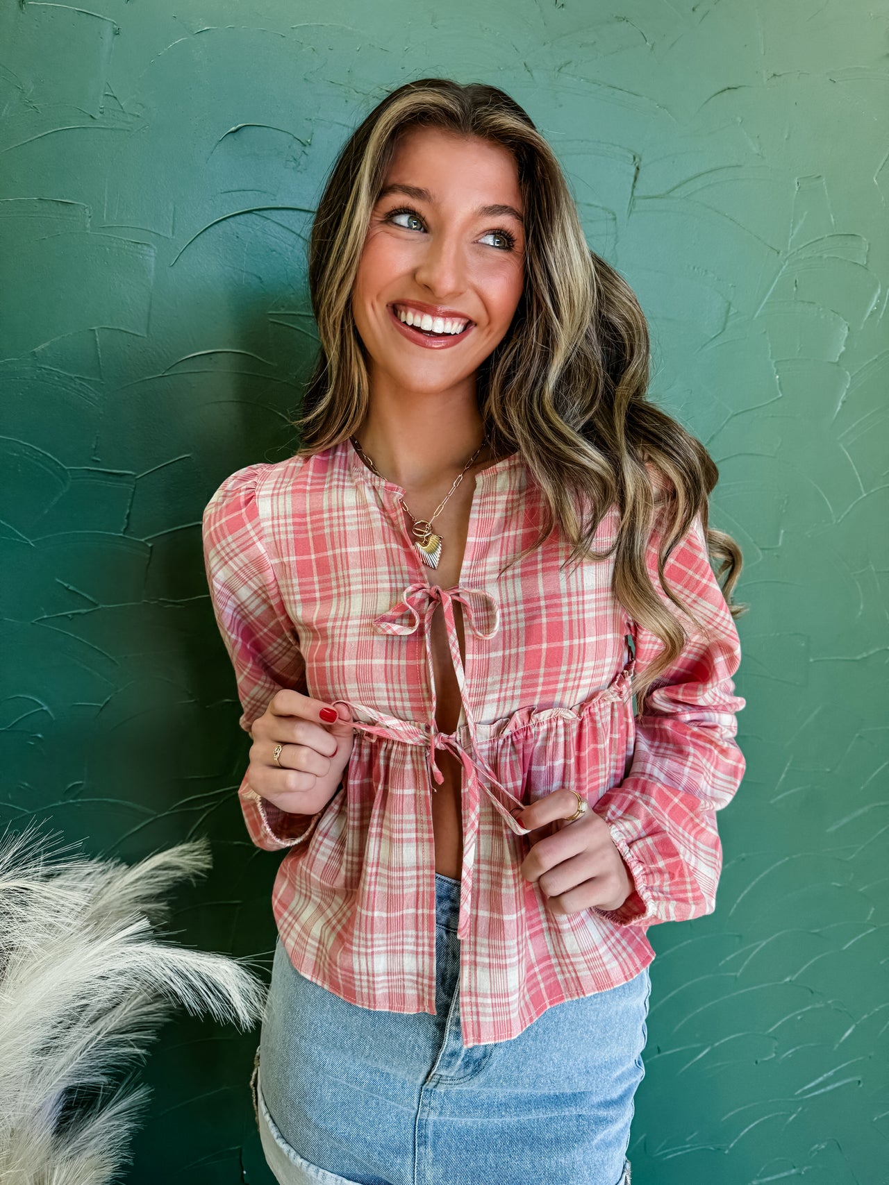 My Flirty Side Front Tie Checkered Plaid Top