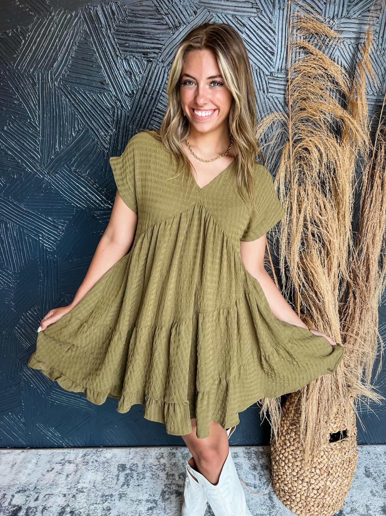 Be The Exception Textured Ruffle Hem Dress
