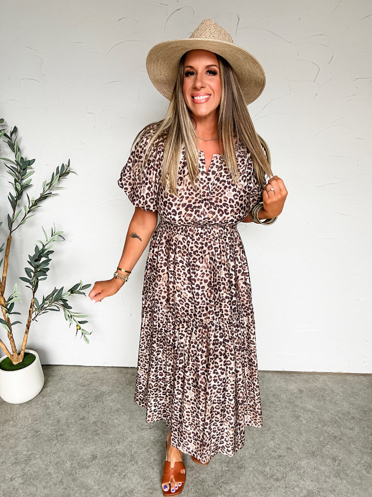 Stay Impressed Leopard Tiered Midi Dress