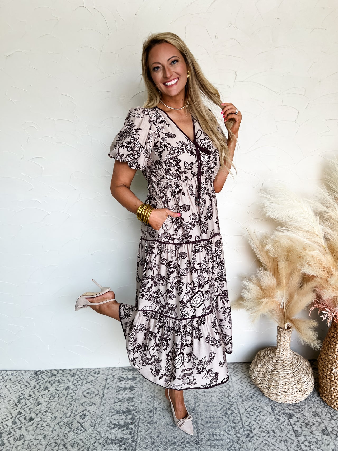 Every Second Counts Puff Sleeve Floral Print Maxi Dress