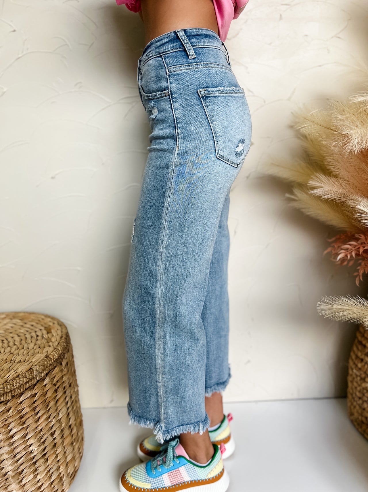 Here To Stay High Rise Fray Hem Jeans