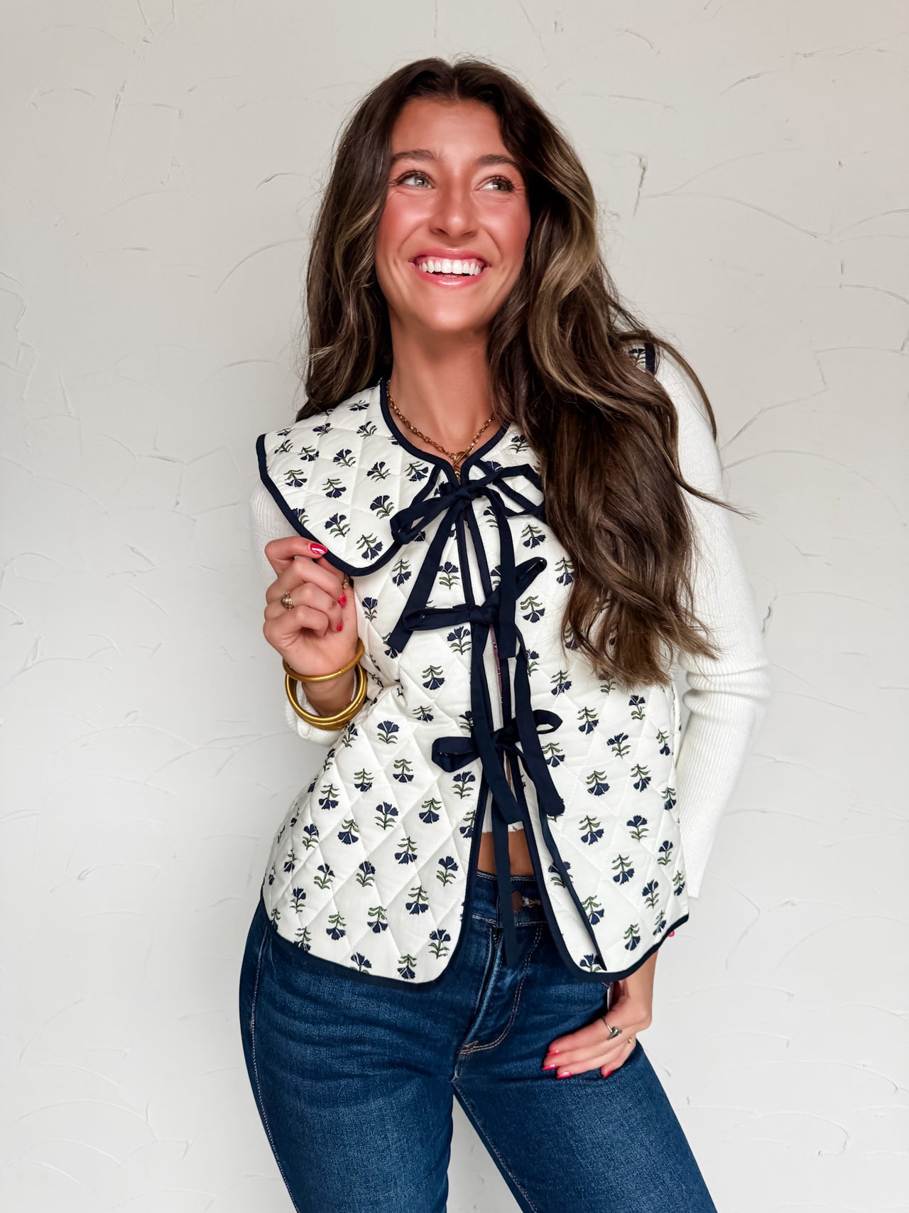 Work On It Flower Quilted Bow Ties Vest