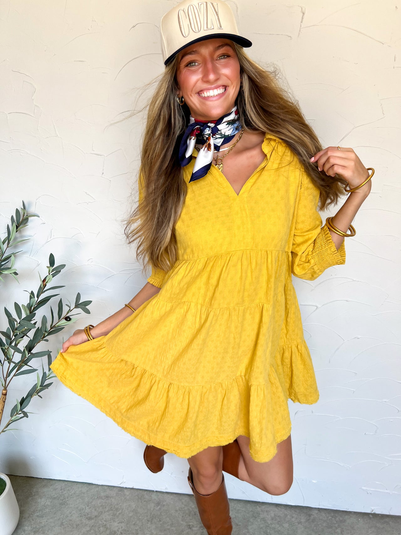 Walk This Way Collared Mini Dress- Honey