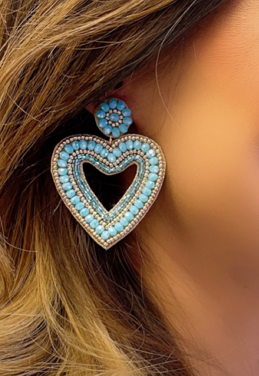 Blue Heart C9 Beaded Earrings