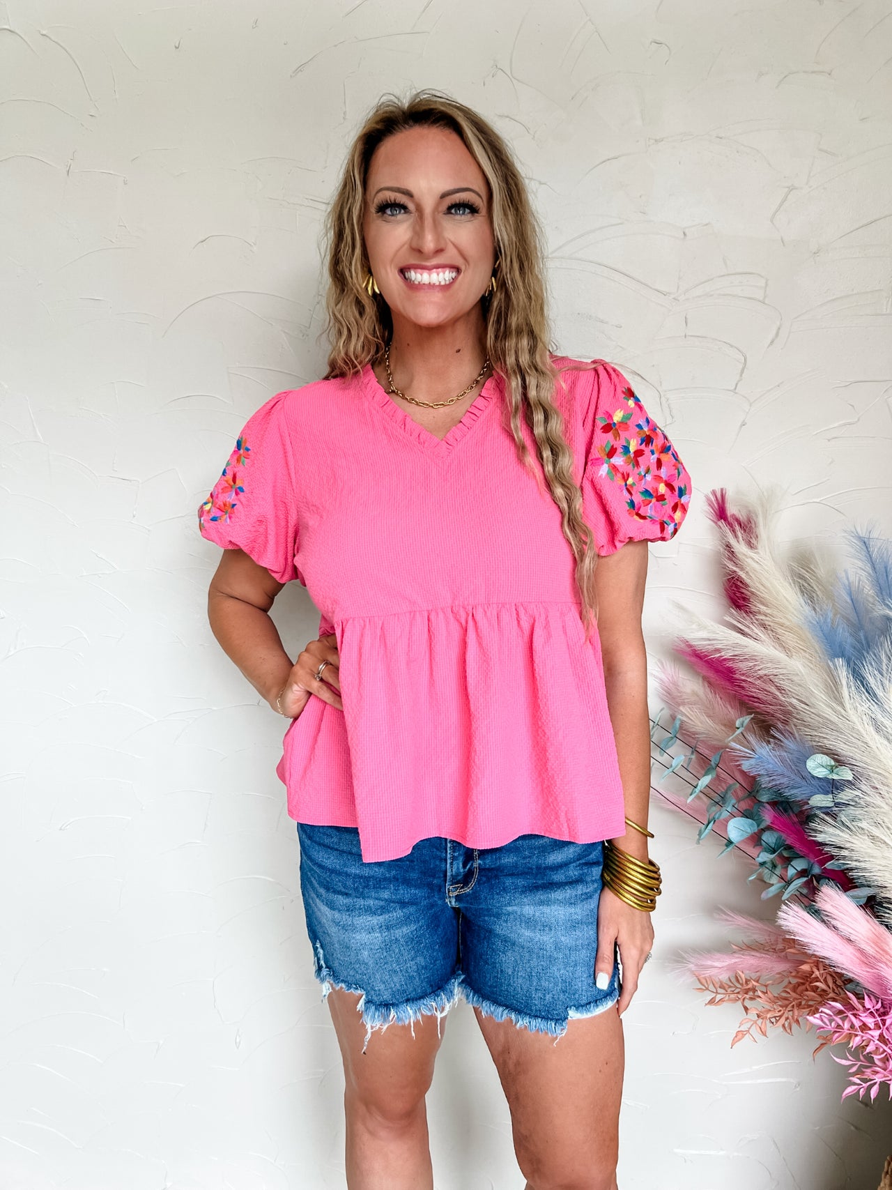 Every Heartbeat Puff Sleeve Top- Pink