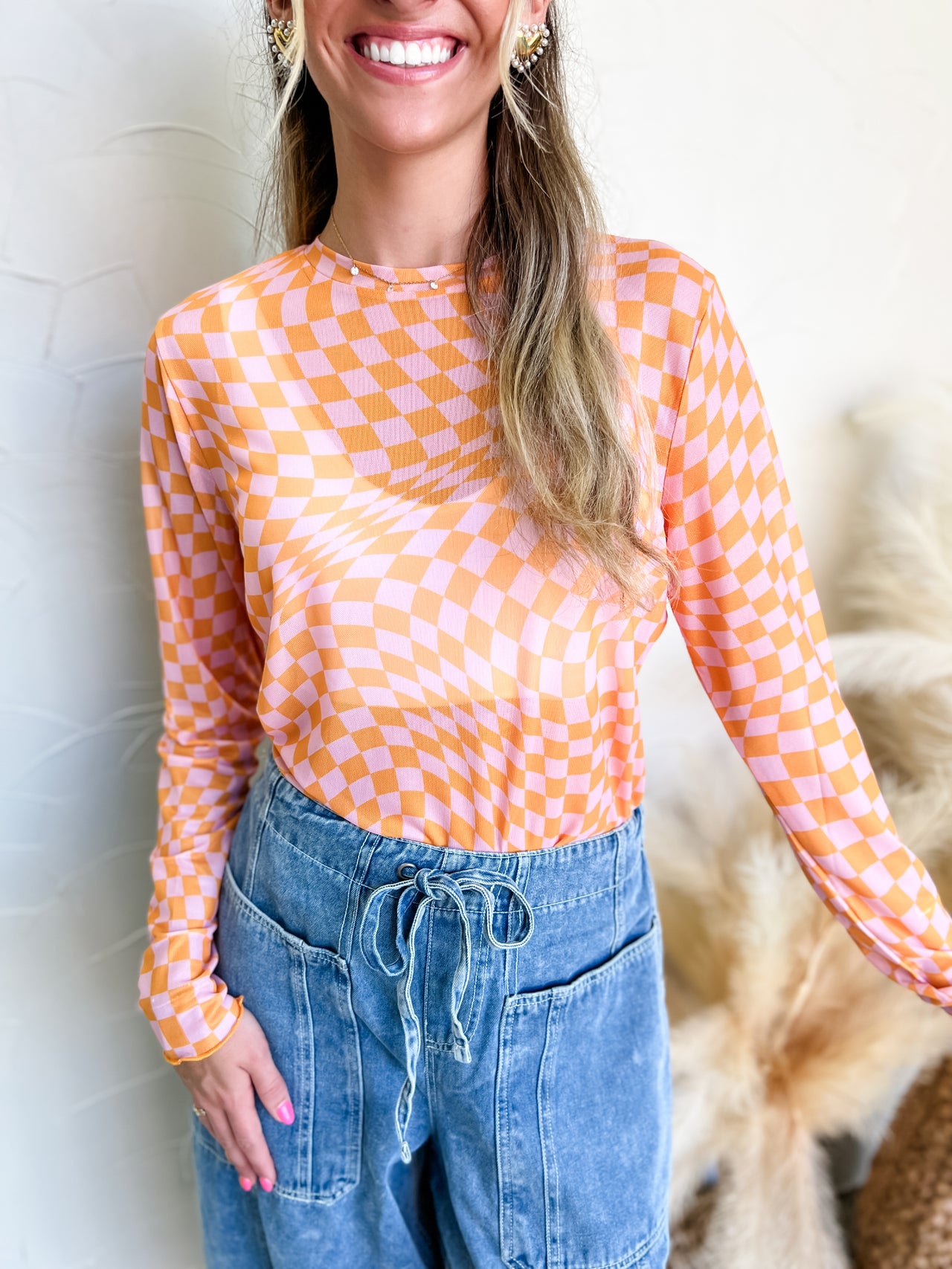 It's A Game To Me Mesh Top- Orange Pink