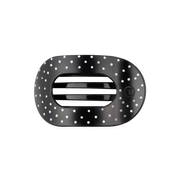 Black and white striped device with polka dot border on a white background