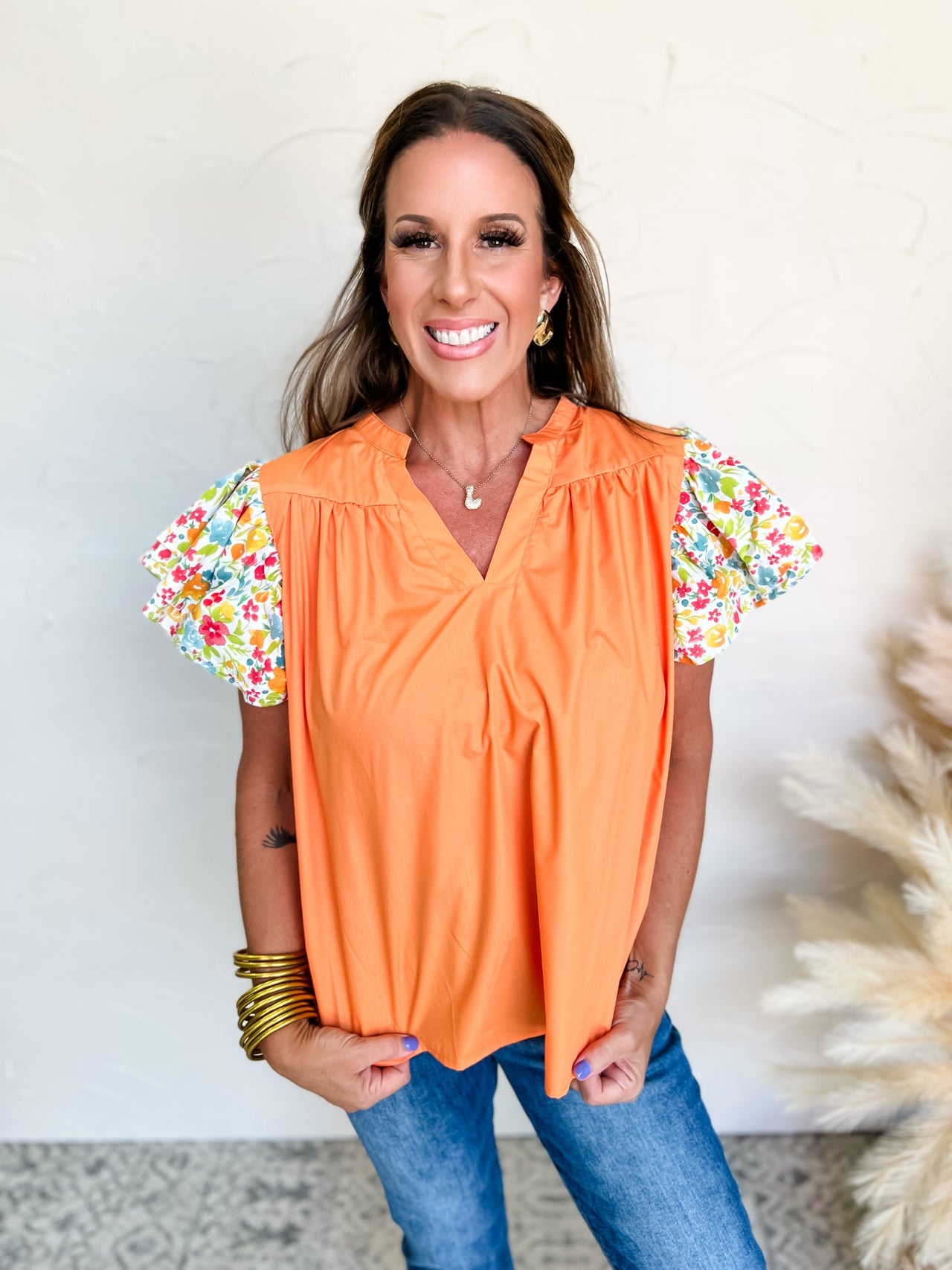 Wind In My Hair Floral Ruffle Sleeve Top