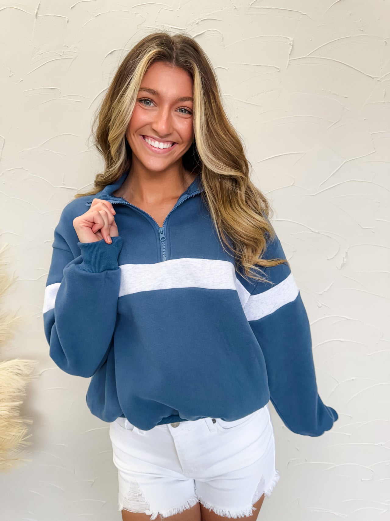 Can't Replace You Two Toned Sweatshirt- Navy/Grey