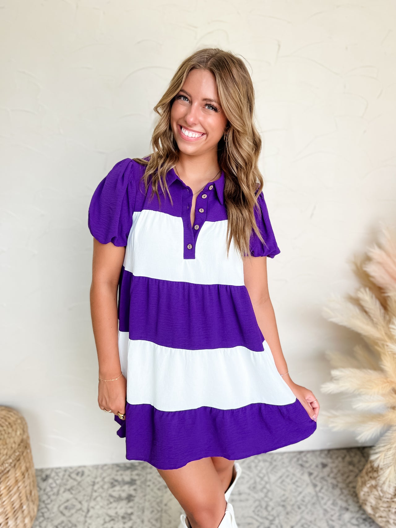 Show Up and Show Out Puff Sleeve Color Block Tiered Dress