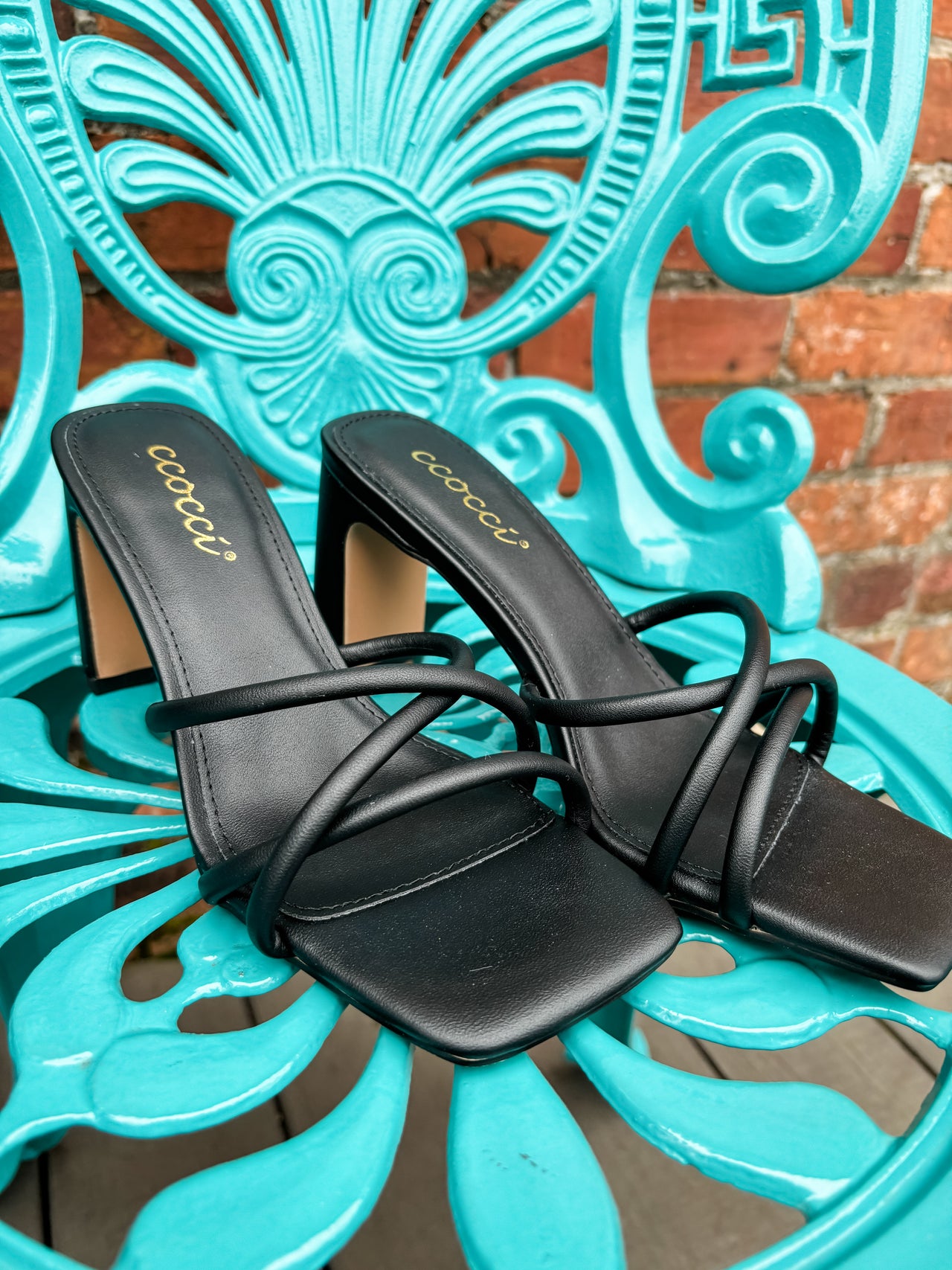 Jenna Square Toe Strappy Heels- Black