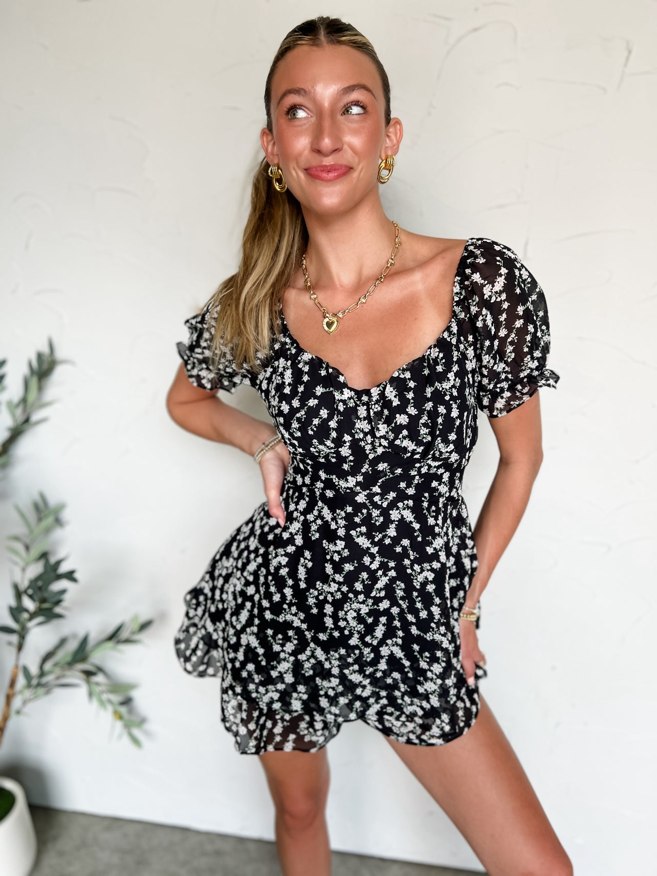 Pick A Bouquet Floral Tie Waist Romper