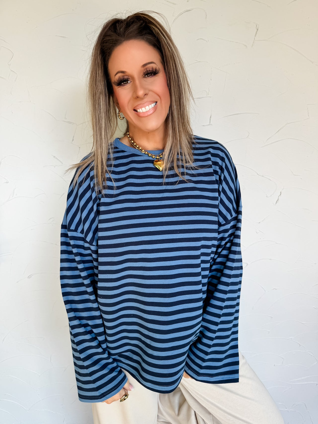 Keep Up The Pace Striped Terry Oversized Top